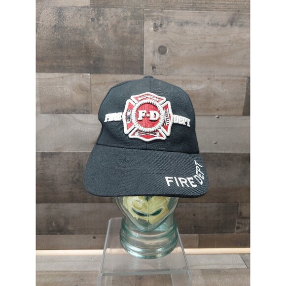 TK Cap Fire Fighter FD Black With Raised Embroidered Logo Hook n Loop Hat - Picture 2 of 7